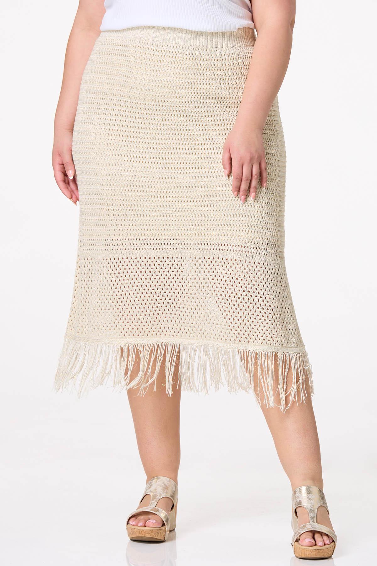 Plus Size Metallic Crochet Midi Skirt