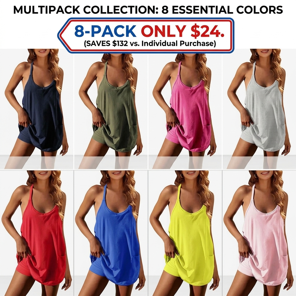 【Stock Up Deals】Viral 2-in-1 Tennis Dress: Built-in shorts, pockets, and a snatched V-neck