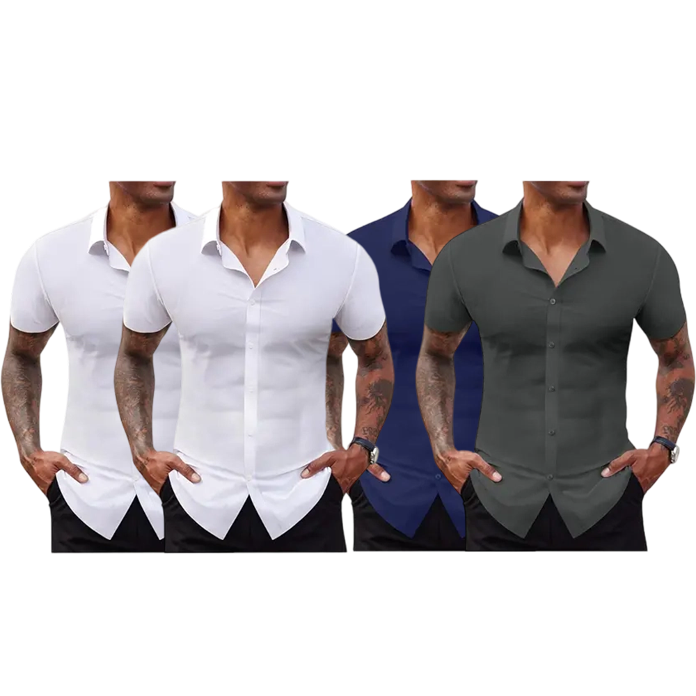 Men's Stretch Dress Shirts Short Sleeve Slim Fit Business Casual Button Down Shirts Muscle Fit Men's Dress Shirts Shortsleeve Menswear gifts for dad