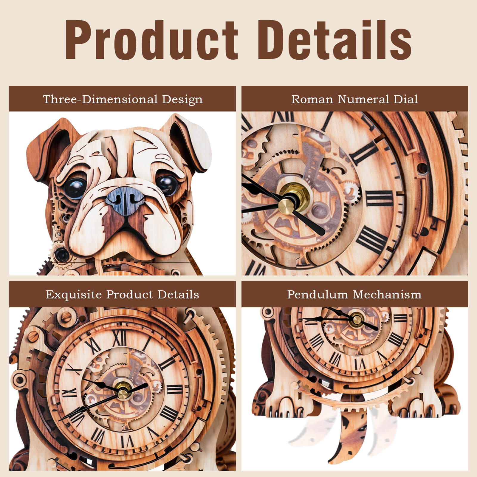 Bulldog – DIY Wooden Clock, 3D Puzzle Craft Kit