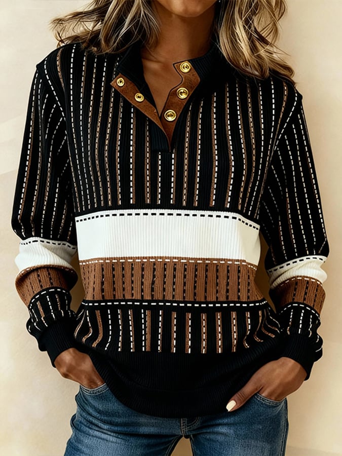 Women'S Casual Color Block Printed Pullover Sweatshirt