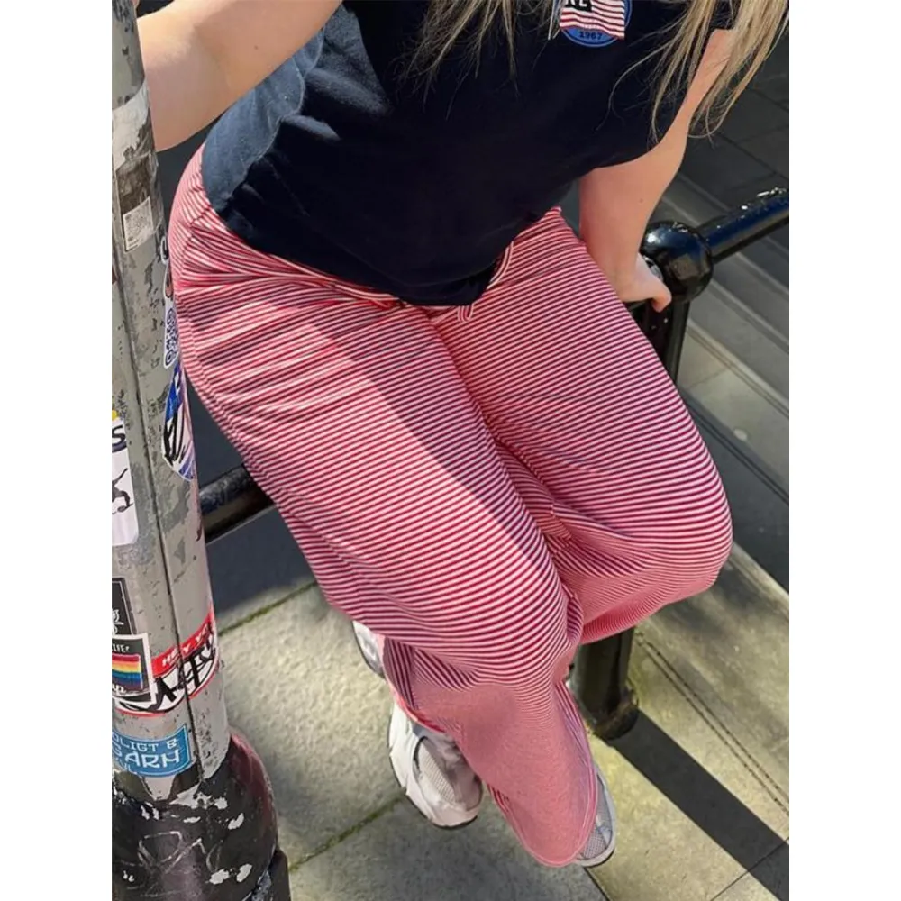 Women's Striped Drawstring Straight Leg Pants