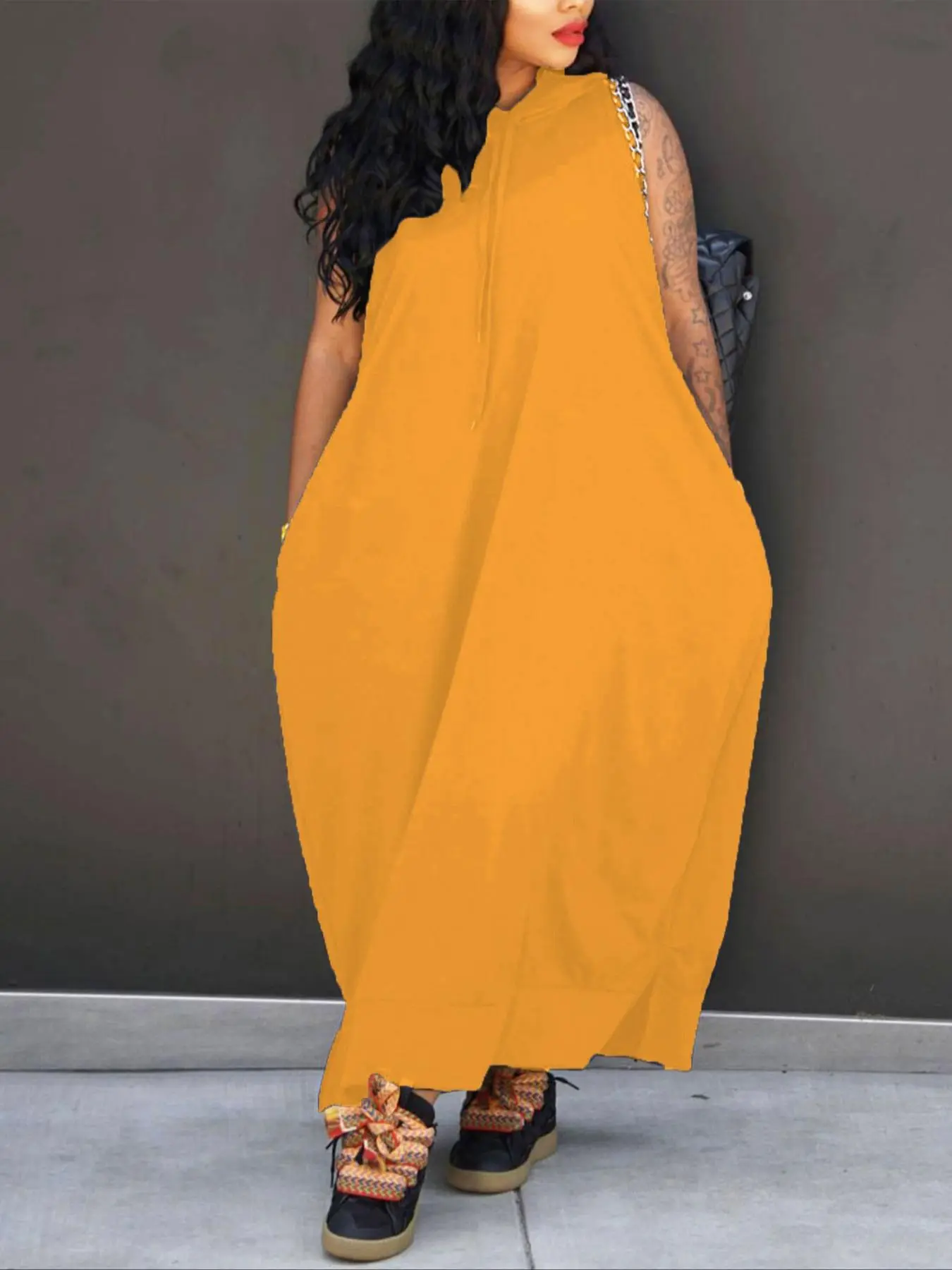 👍9 - PACK Women's Plain Drawstring Hoodie Tank Dress with Pocket for Summer