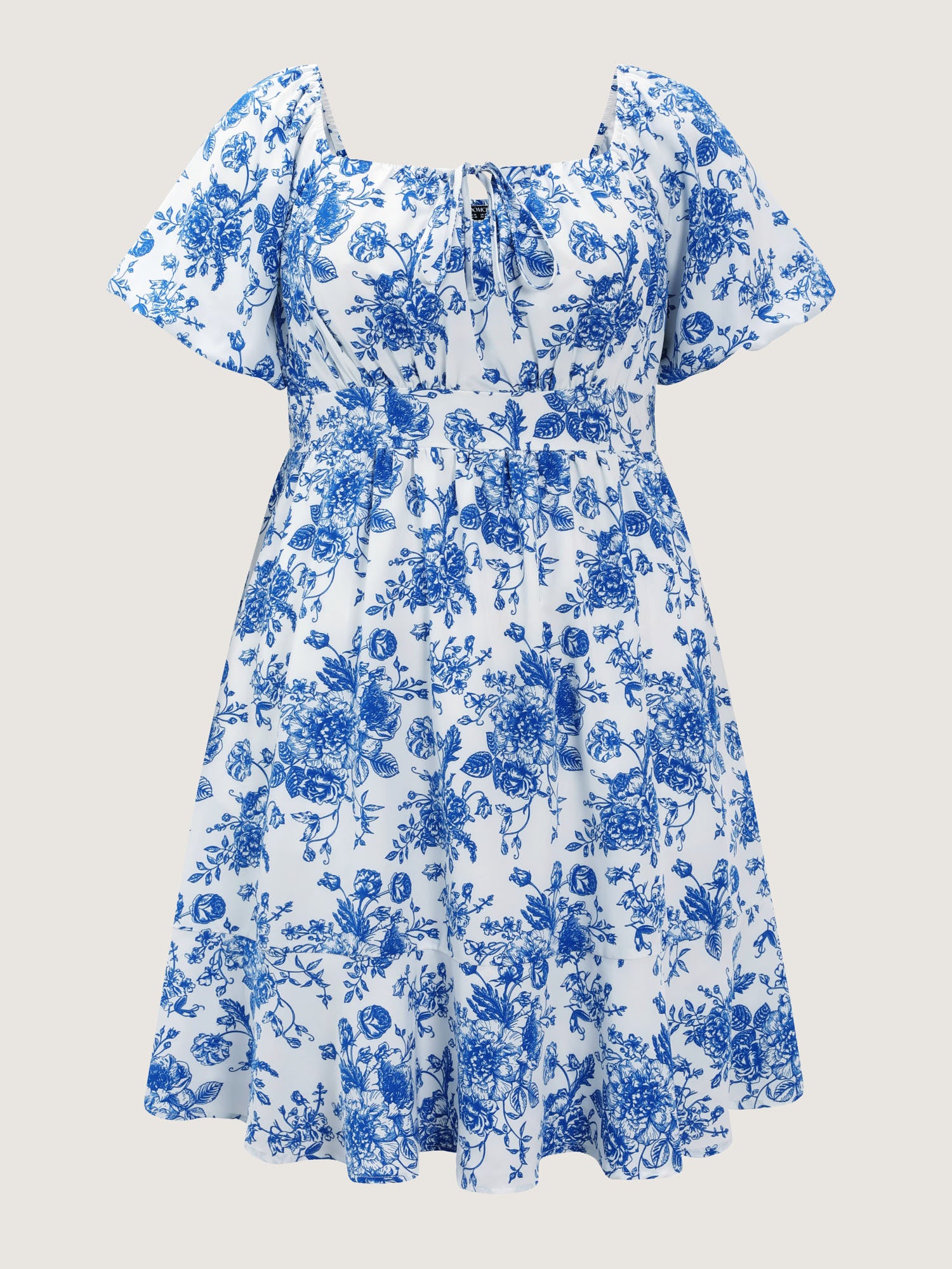 Floral Print Shirred Bodice Drawstring Mini Dress