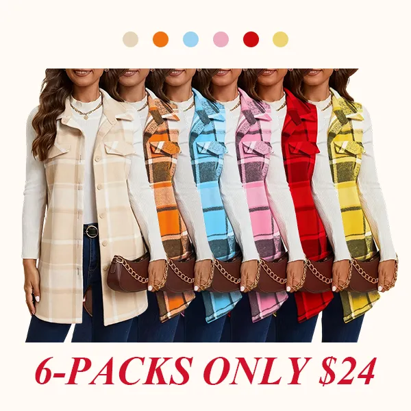 Women's Plaid Print Button Front Vest Coat