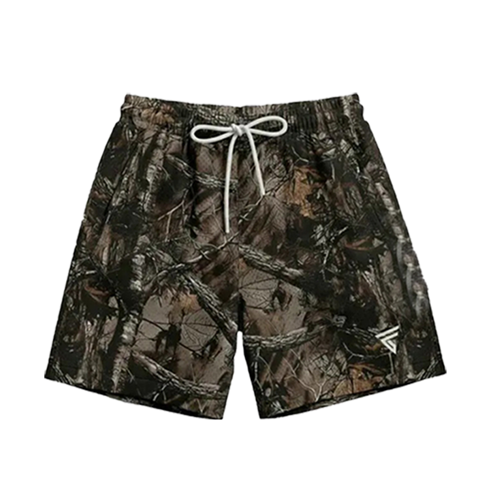 Men’s Hunting Camo Double-Layer Shorts – Breathable Gym/Running Shorts with Zip Side Pockets & Back Pocket