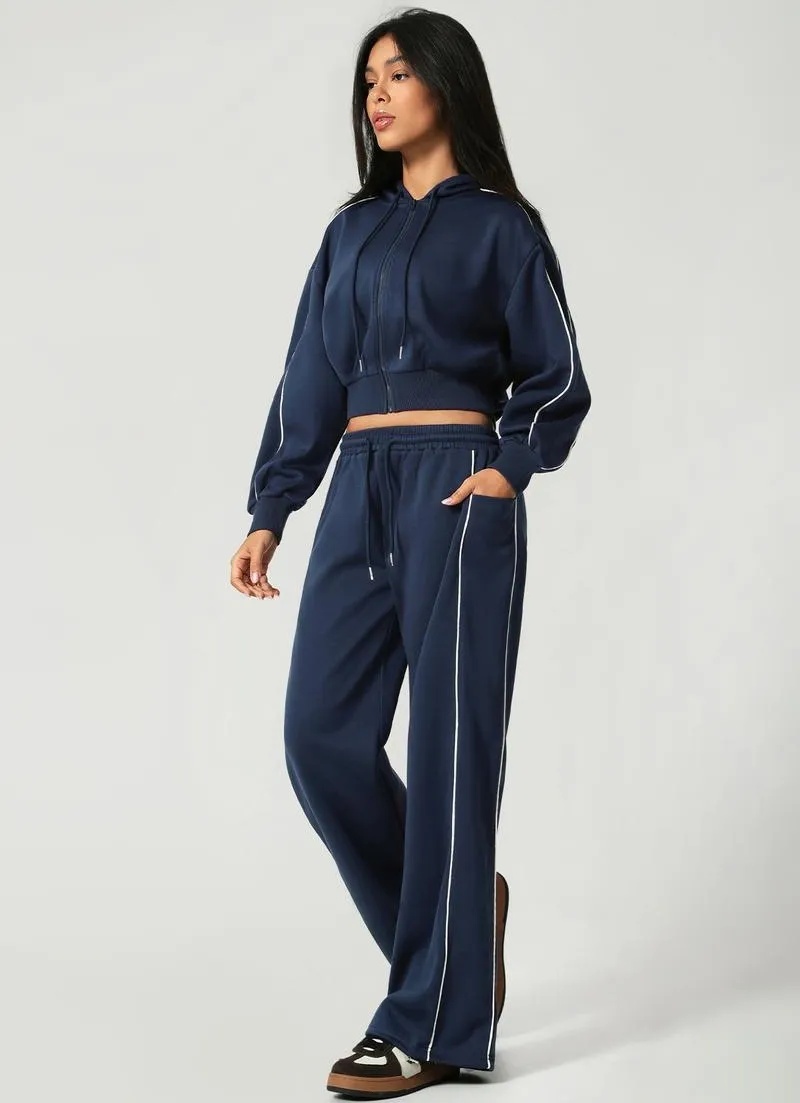 Women’s Hooded Tracksuit Set (Cropped Hoodie + Wide Leg Pants)