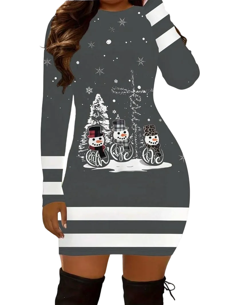 Women's Casual Christmas Print Striped Slim Fit Dress