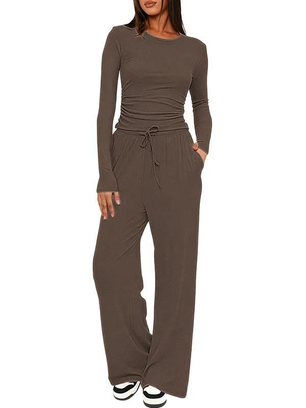 Women's Solid Ruched Drawstring Loungewear Set