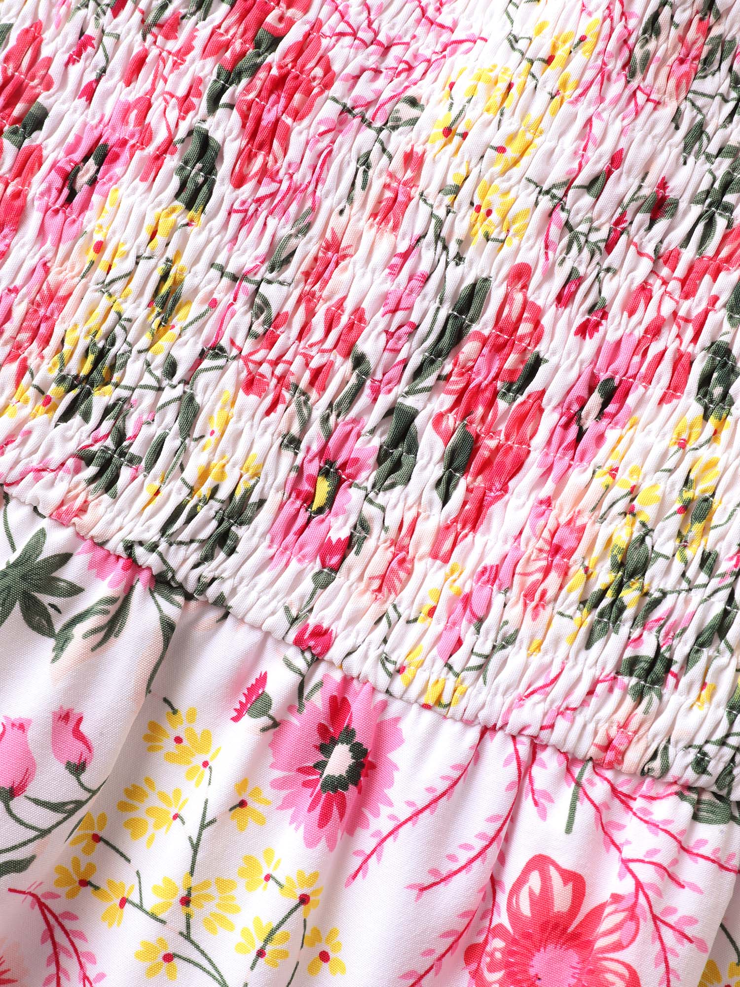 Shirred Floral Print Pockets Maxi Dress