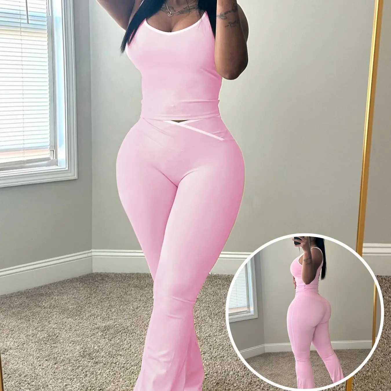 Women's Chic Colorblock Sleeveless Tank & High-Waisted Flared Leggings Set