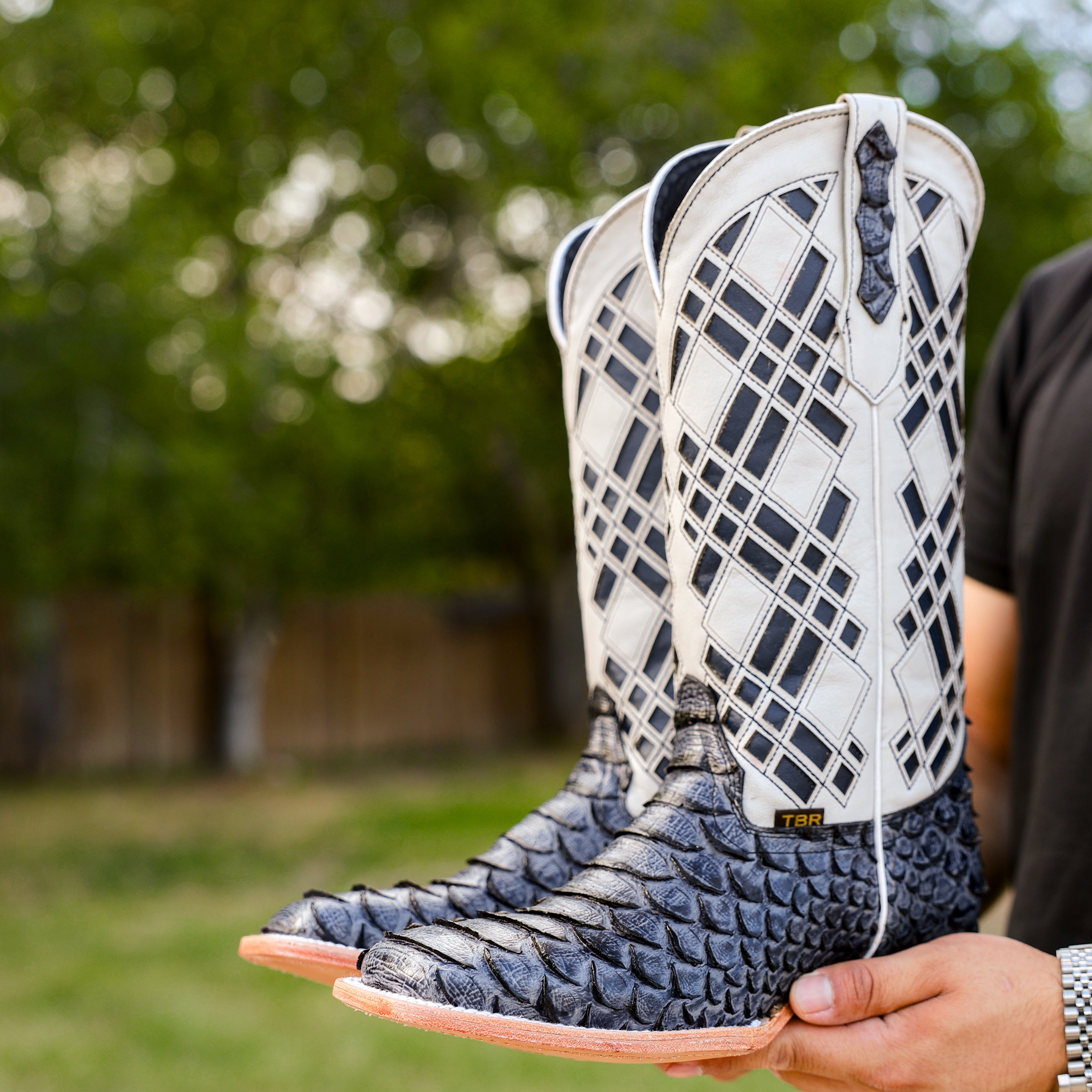 Blue Jean Python Leather Boots - Square Toe