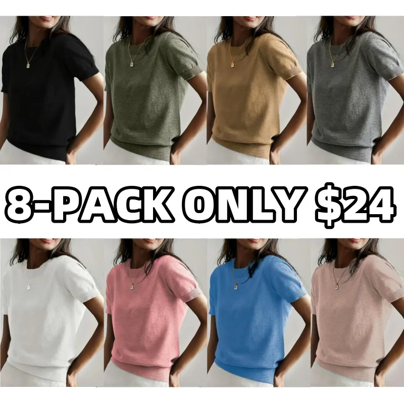 Women's Solid Color Crew Neck Short Sleeve Pullover