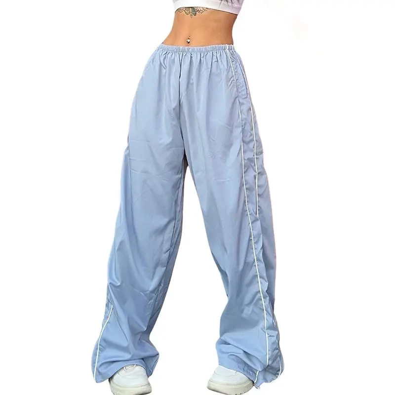 Women's Parachute Wideleg Baggy Pants Elastic Waist Casual Track Trousers