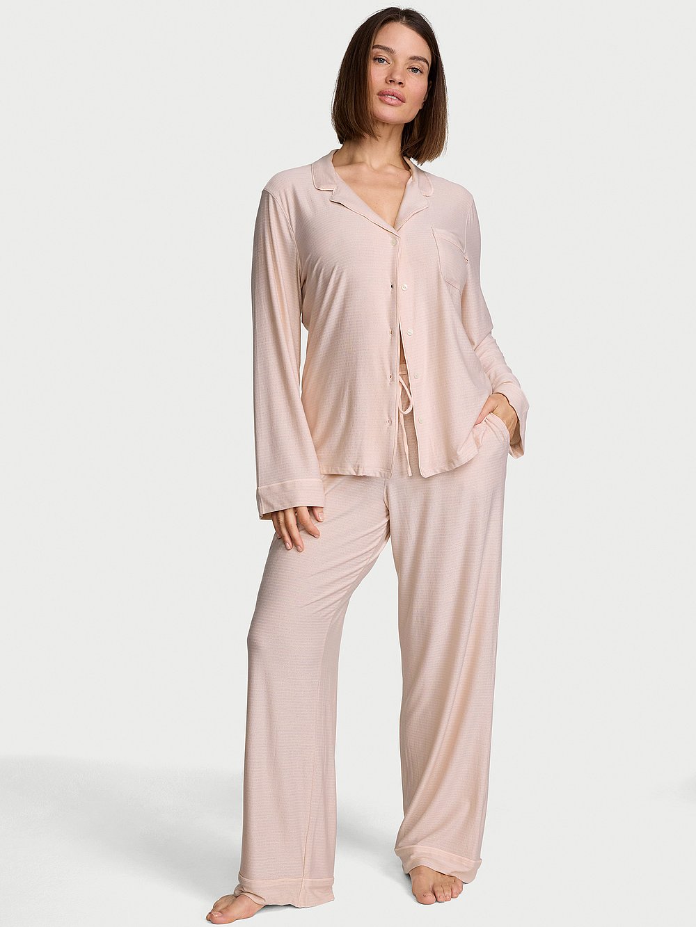 Modal Long Pajama Set Sheer Blush Shimmer Stripes