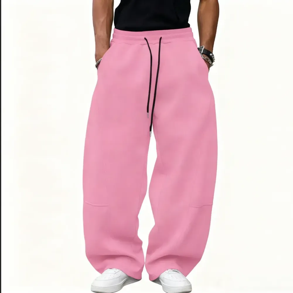 Drawstring Waist Winter Warm Straight Wide-Leg Loose Fit Jogger Pants with Pockets SpringStatements Pink Wide Leg Sweatpants