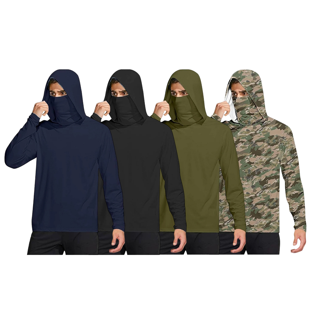 Long Sleeve Sun Shirt Men UPF 50+ Rash Guard Cooling Fishing Hoodies with Mask Casual Summer UV SPF Hiking Blouses