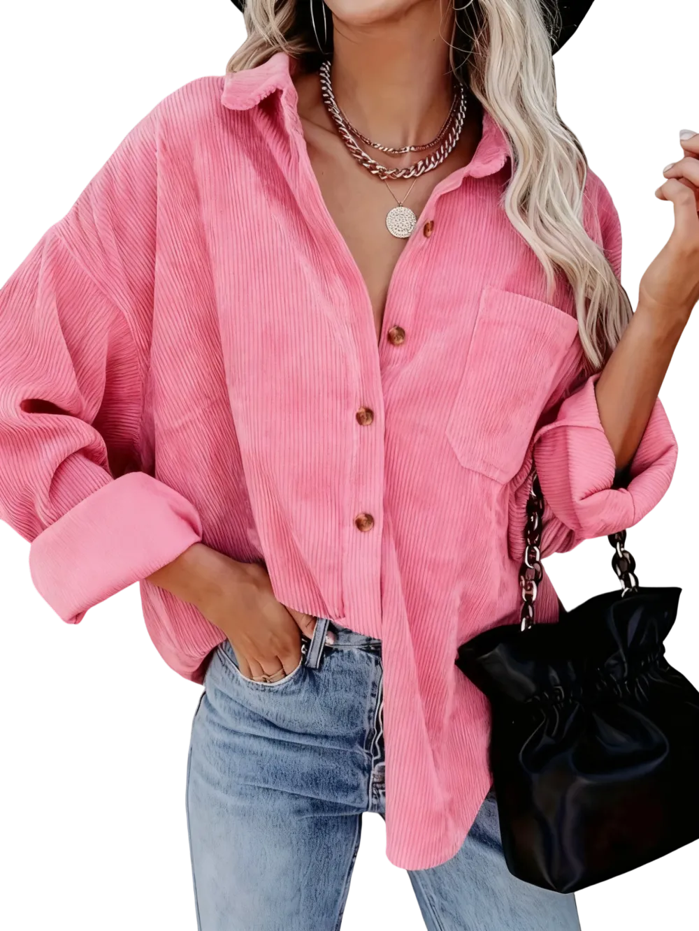 Women's Corduroy Shirt with Pocket Buttons and Front Opening