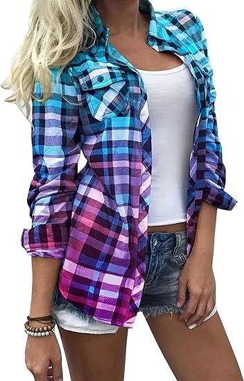 (Fall Clearance Sale🔥)Women's Shirt Blouse Shacket Plaid Color Block Button Print Long Sleeve Daily Weekend Streetwear Casual Shirt Collar Regular