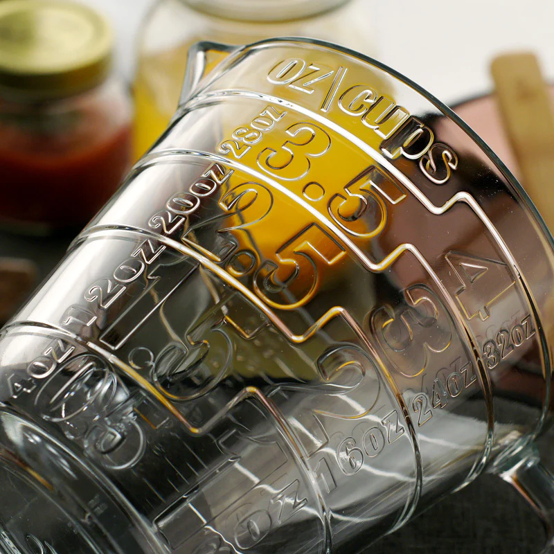 Glass Embossed  Measuring Cup & Lid