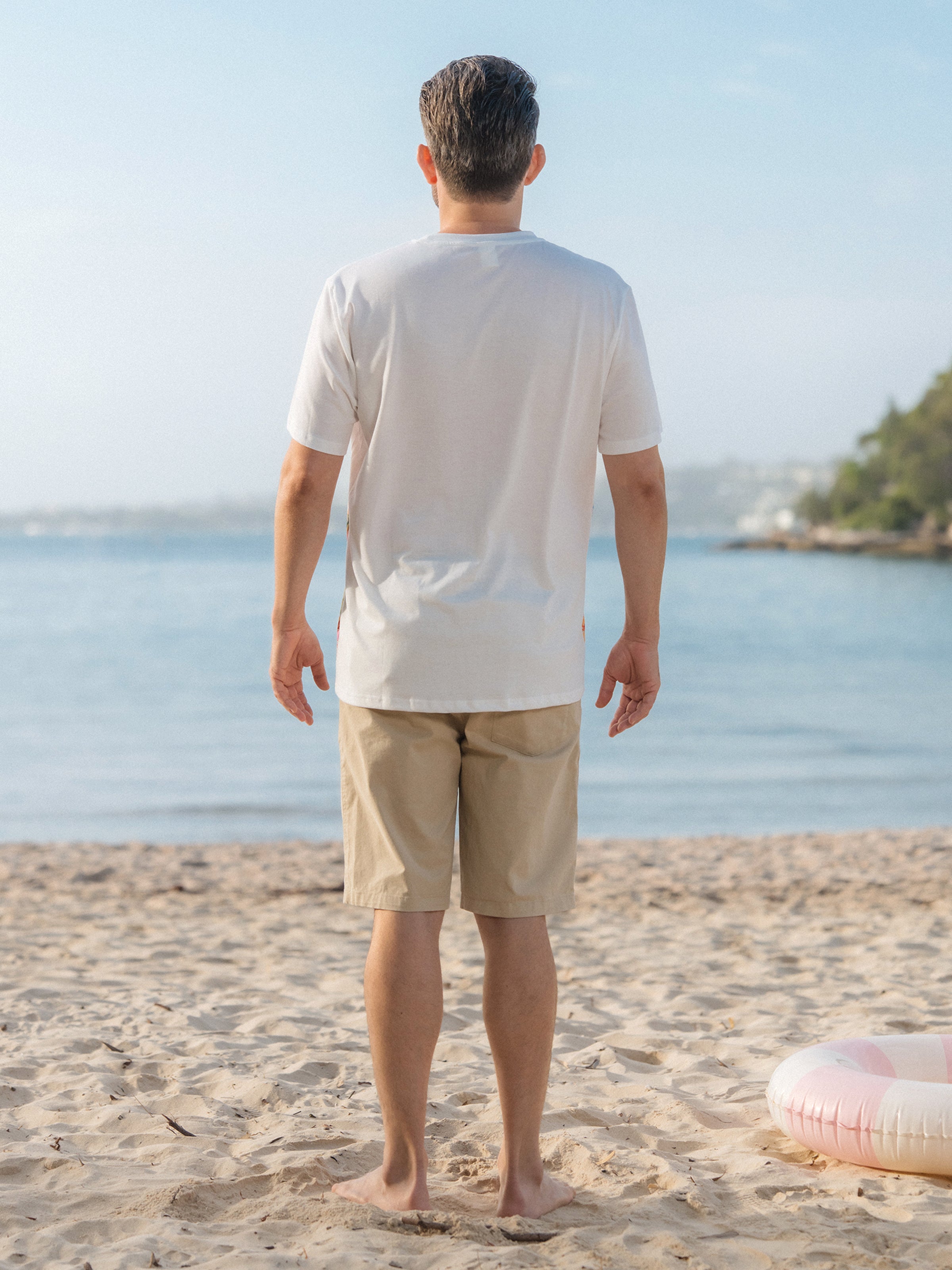 Family Matching Vacation Set Tropical Pineapple Coconut Tree Print Short-sleeve T-shirt or Hollow out Strap Dress for Summer Vacation  White