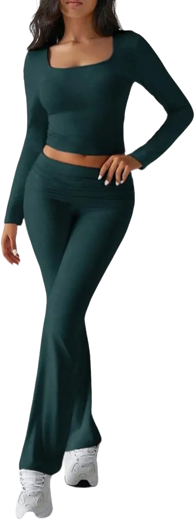 Women's Neck Crop Top & Flare Pants Sets (Just $3 a set!)
