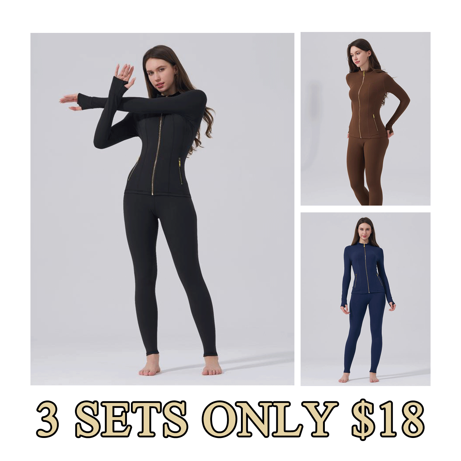 ✨ Gold Zipper Active Track Suit Set – Women’s Yoga & Lounge Wear