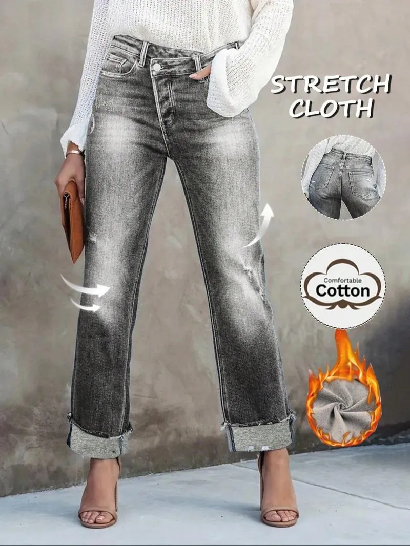 Women's Solid Color Jeans, Casual Comfy Denim Pants for Daily Wear, Ladies Bottoms for All Seasons