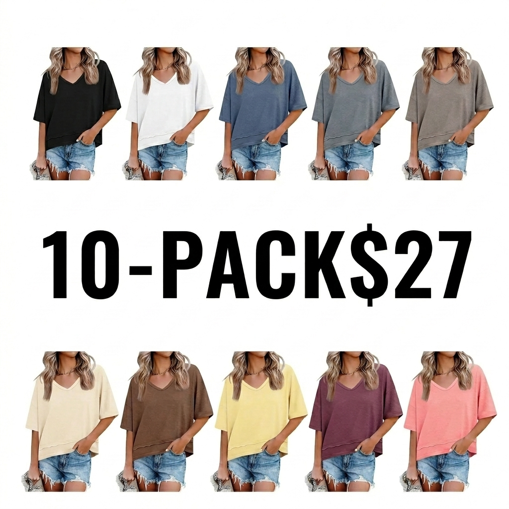 Women's V Neck Flowy Short Sleeve Tee – Casual Loose Fit Basic Top