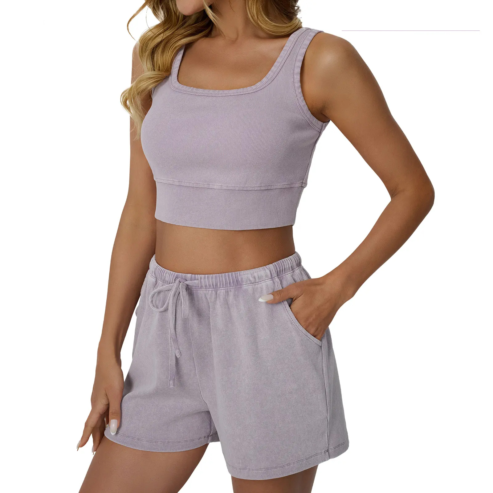 Women’s Acid Wash Tank & Shorts Lounge Set
