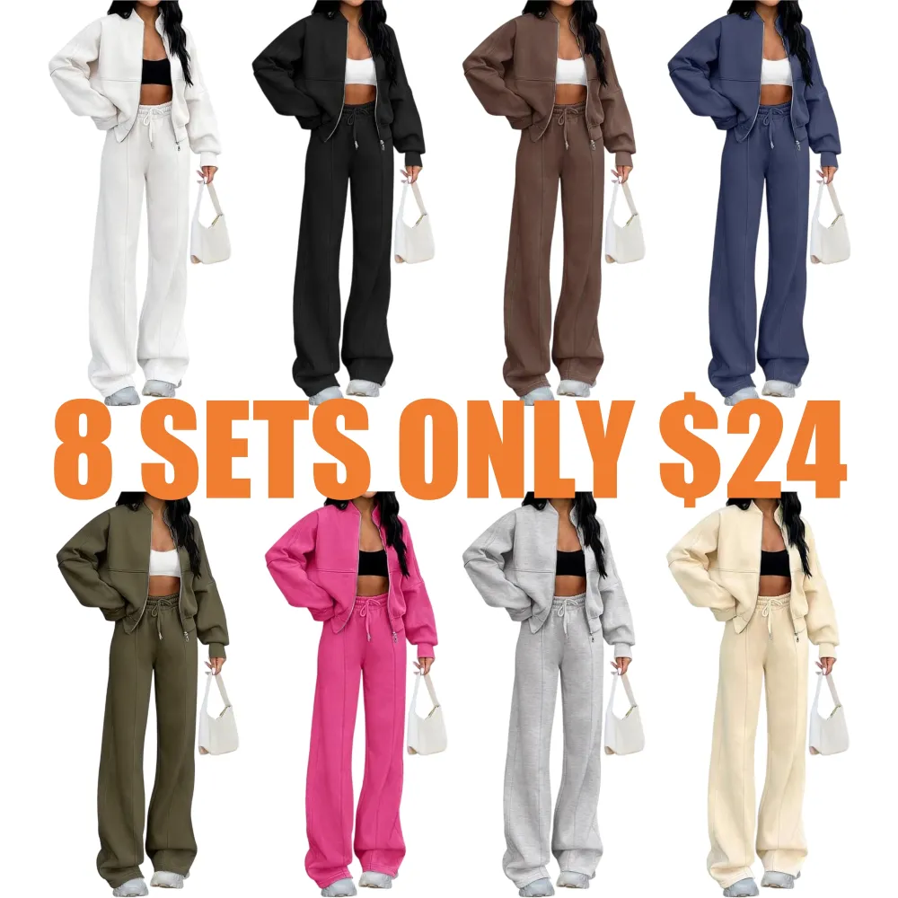 Women’s 2-Piece Set – Zip Up Jacket & Elastic Waist Pants