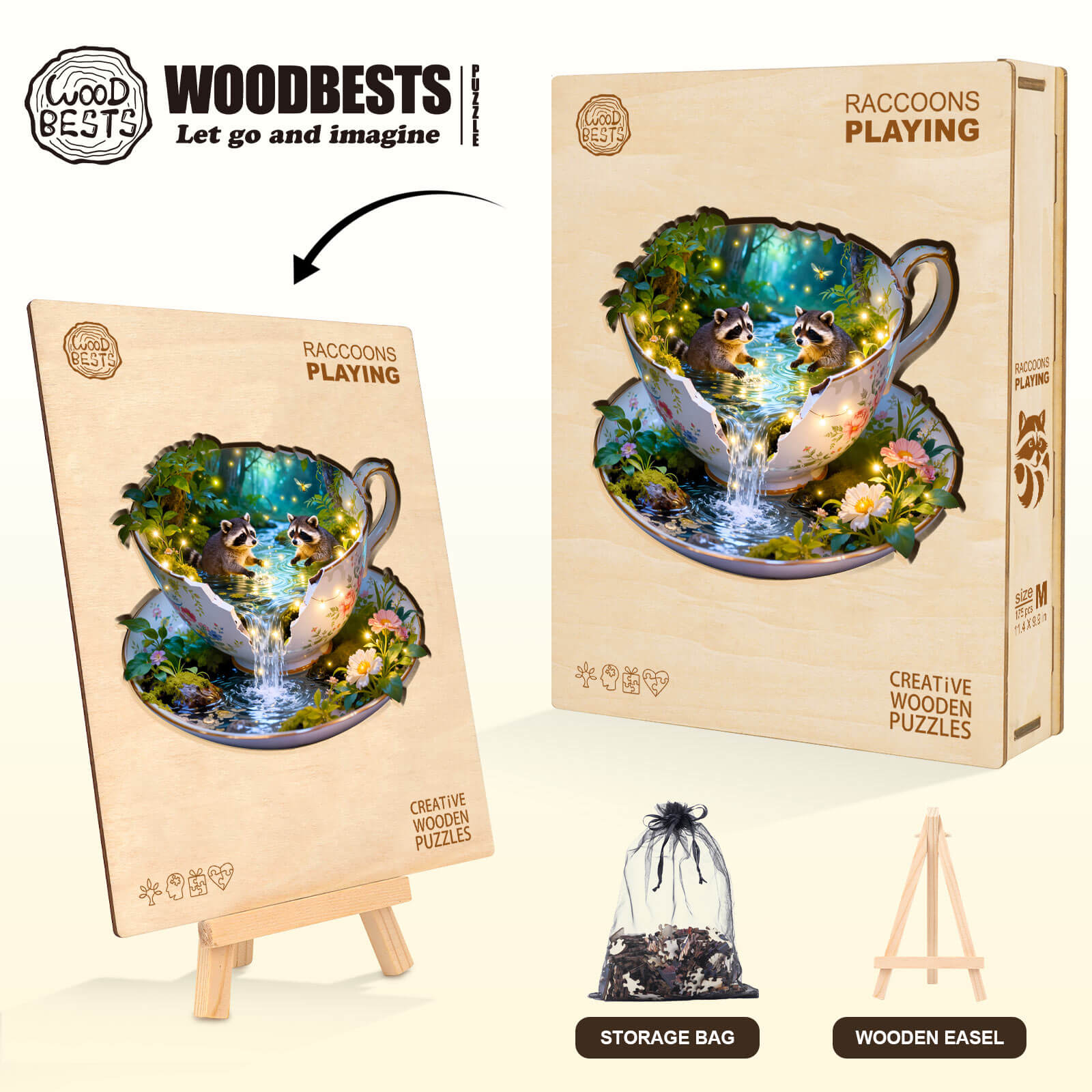 Raccoons Playing Wooden Jigsaw Puzzle