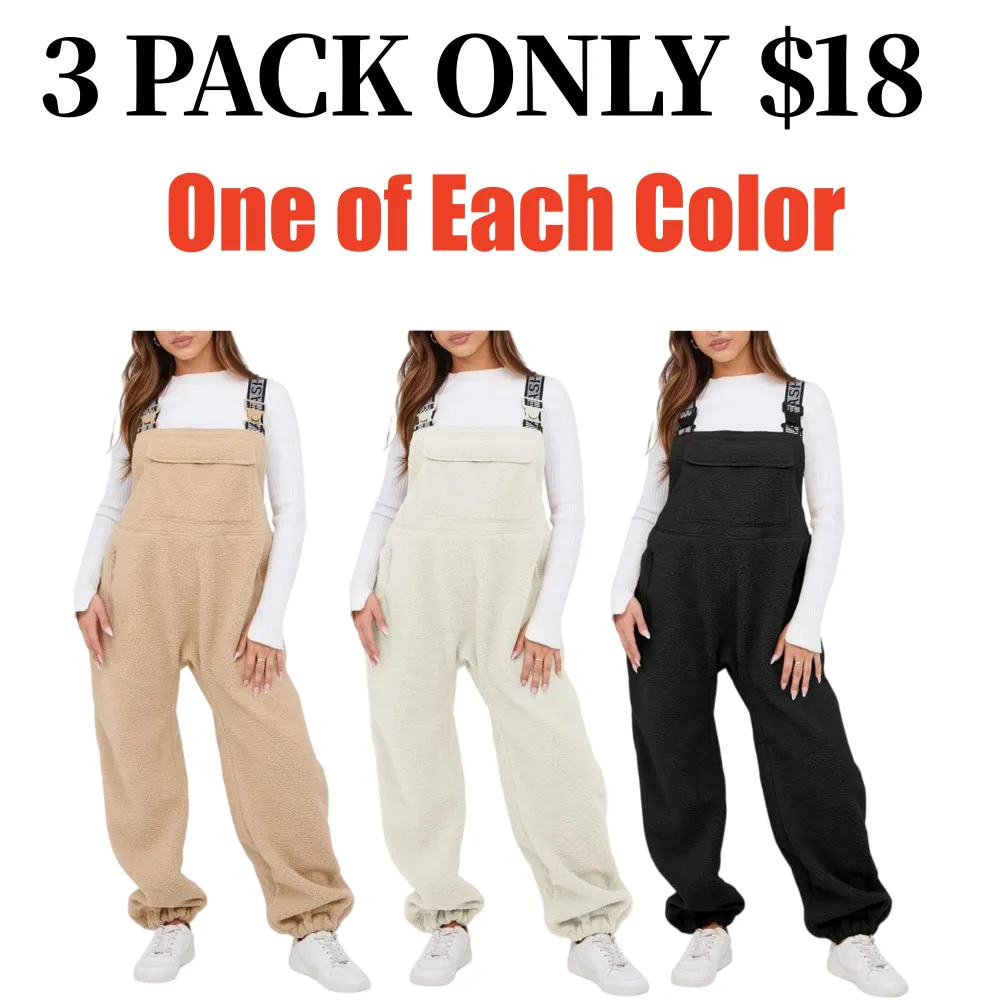 Women Fleece Overalls One-piece Bibs Jumpsuits