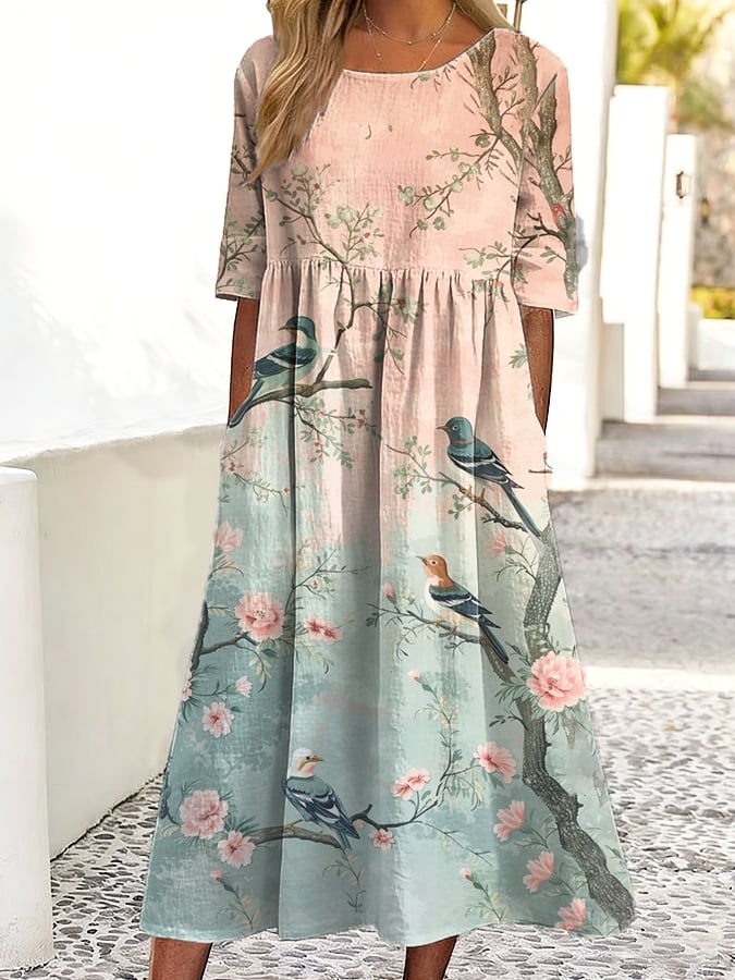 Women's Vintage Floral Art Print Dress- Fast Shipping