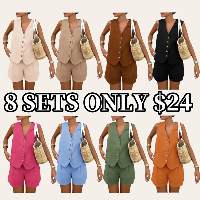 Women's Sleeveless V Neck 2-Piece Outfit (Just $3 a set!)