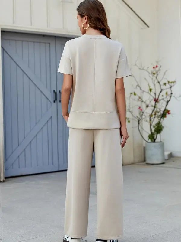 2 Piece Tracksuit For Womens Wear Soft Short Sleeve