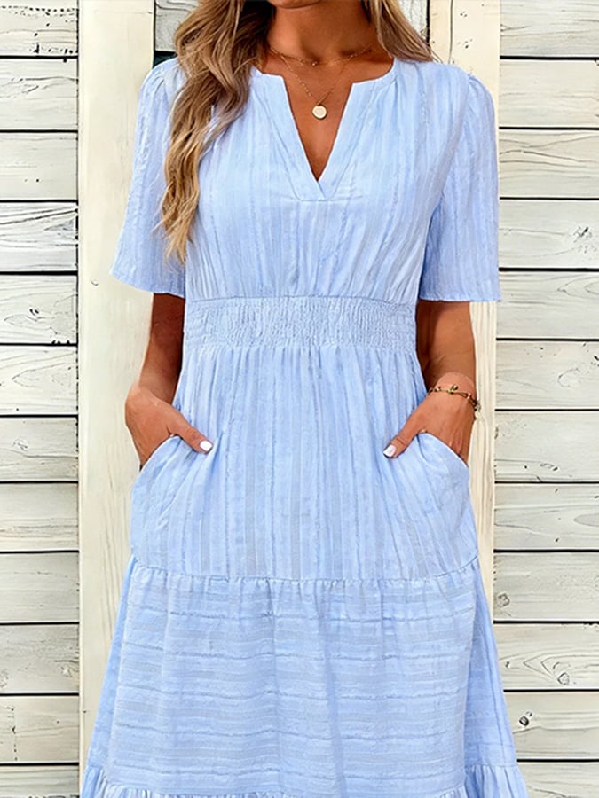 Women's Casual V-neck Striped Loose Dress- Fast Shipping