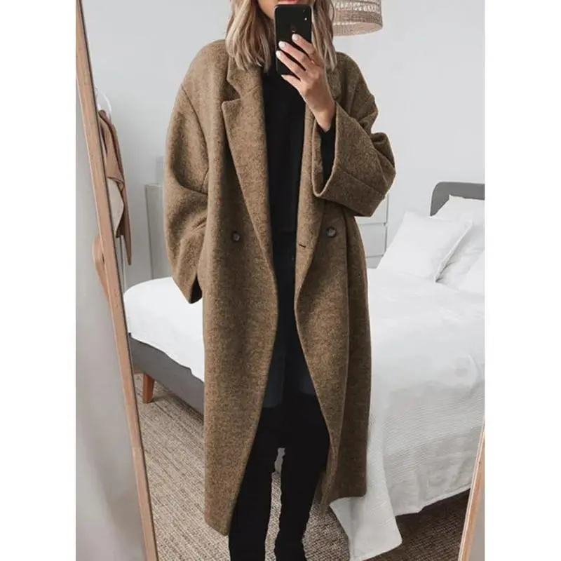 Women'S Winter Double-Breasted Long Wool Coat