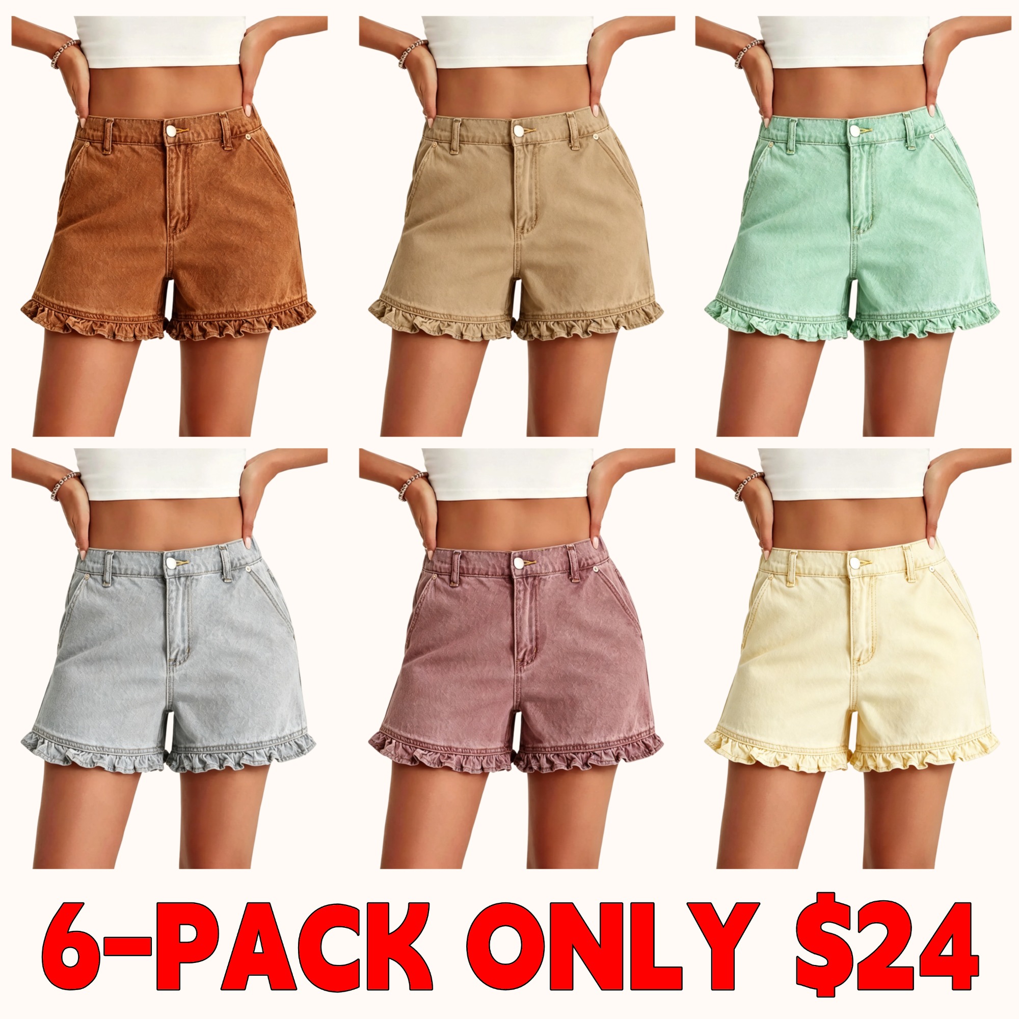 Women's Summer Ruffled Denim Shorts — Cute High-Waisted, Pure Cotton Denim Shorts with Pockets