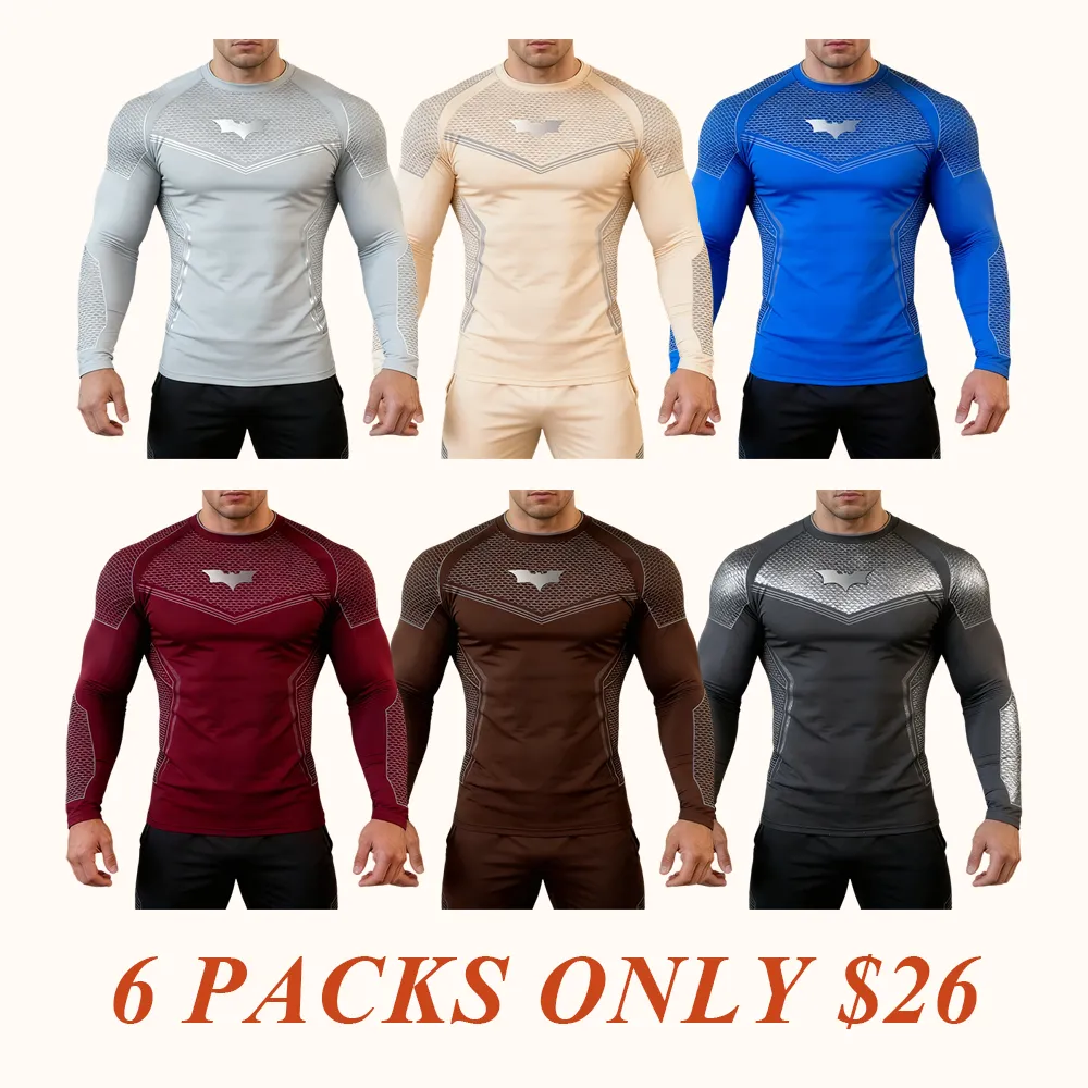 Men's Batman Sports Long Sleeve High Stretch Quick-Dry Fitness Tight Fit Running Ironing Essential