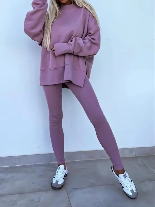 🔥6 PACKS $23🔥-Women's Drop-Shoulder Split Hem Sweatsuit Set