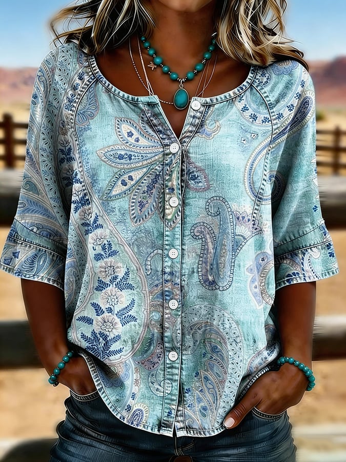Women's Casual Retro Western Cotton Linen Shirt