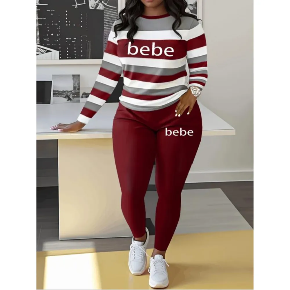 Women's Striped Bebe Letter Print Sets