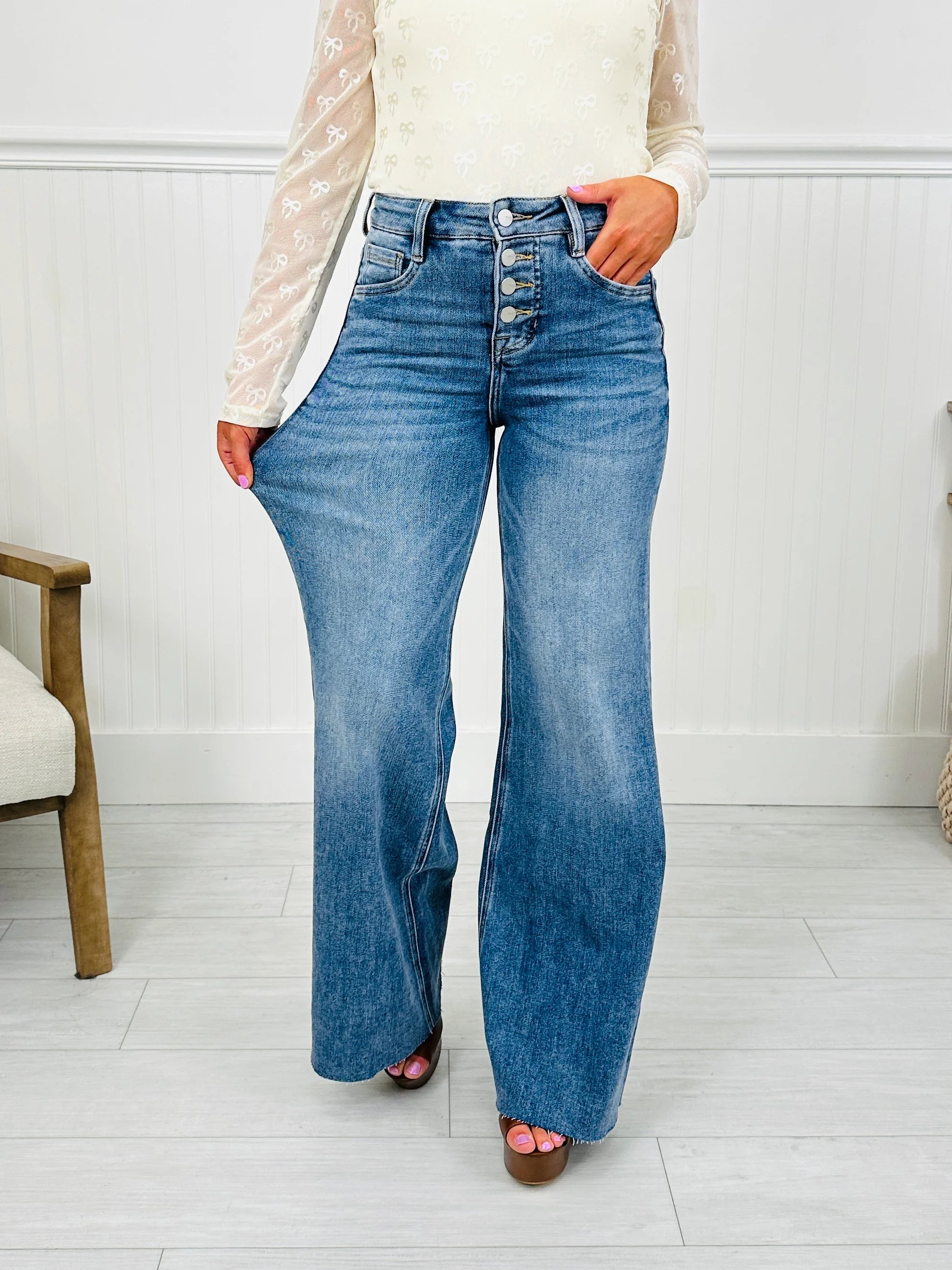 Push Your Buttons Tummy Control Wide Leg Jeans