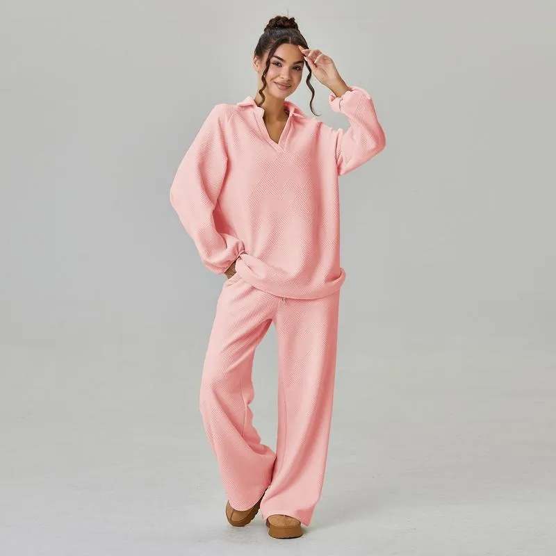 Women's Slouchy Solid Color V-Neck Loose Textured Pullover