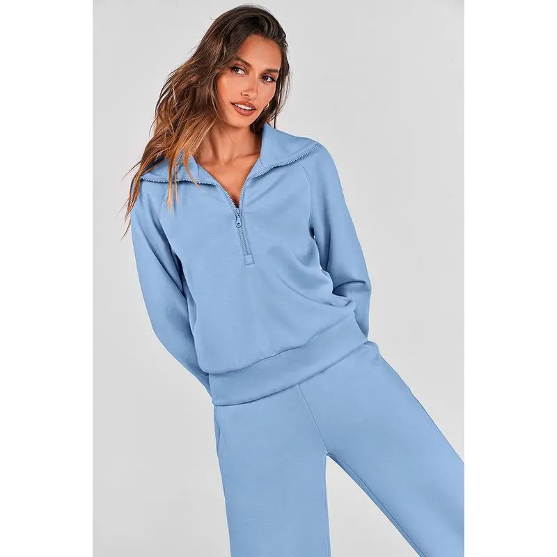 Women’s 2-Piece Set – Half Zip Sweatshirt & Wide Leg Pants