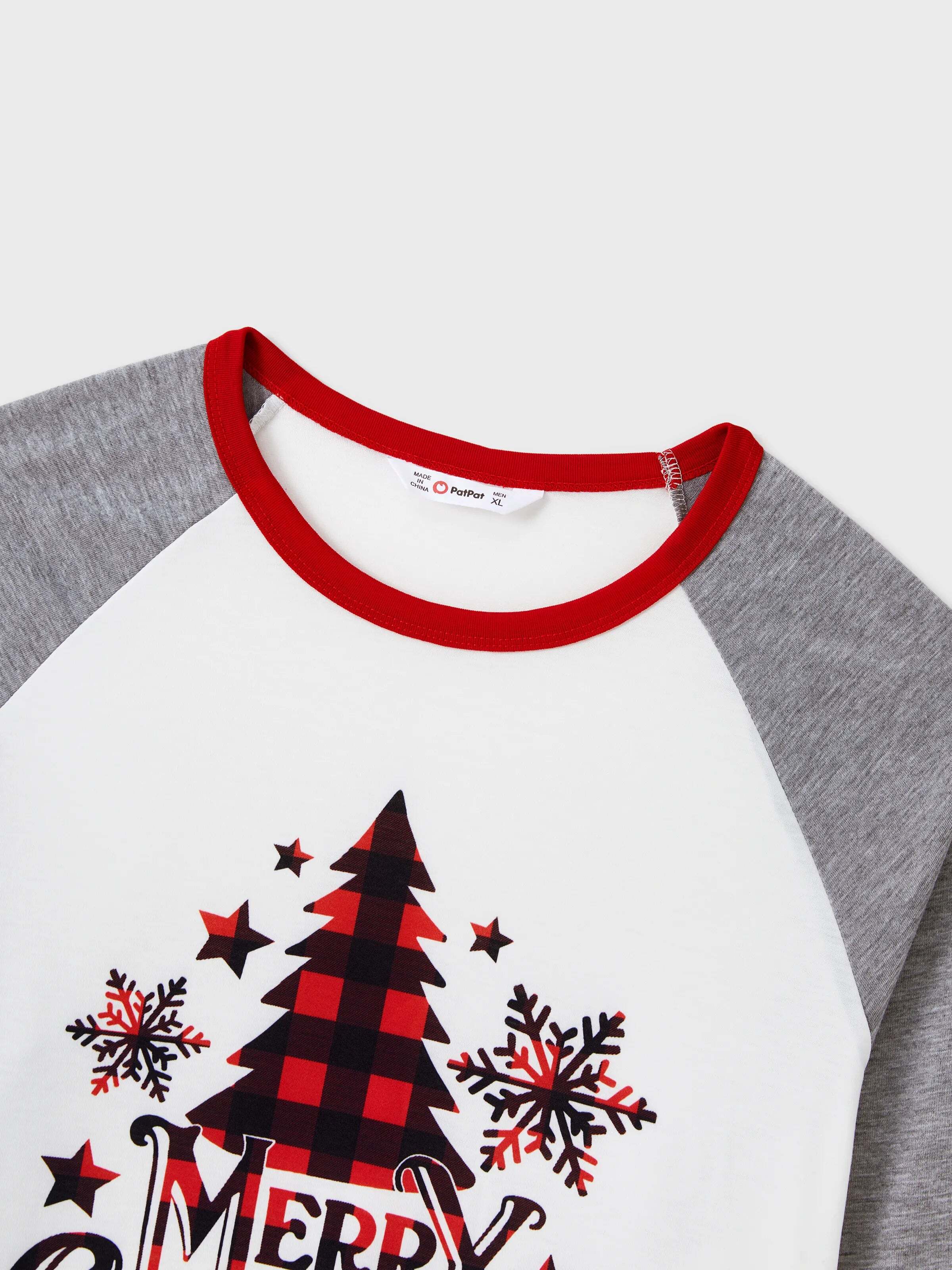 Christmas Tree Snowflake and Letters Print Grey Family Matching Long-sleeve Pajamas Sets with Christmas Socks Grey