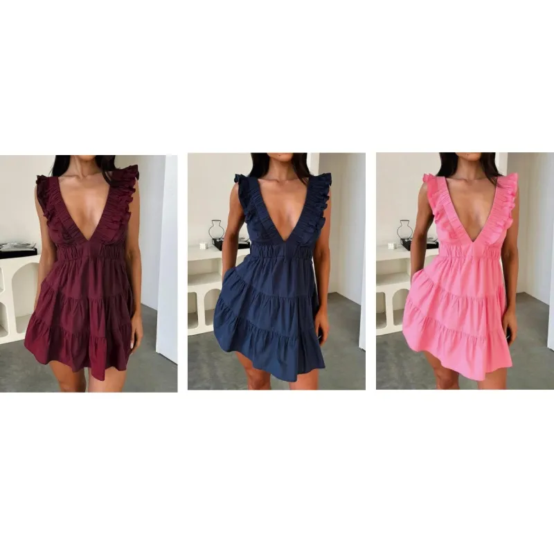 Women's Plain Deep V Neck Sleeveless Dress (Just $4 Each!)