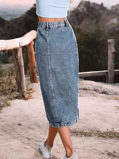 Women's Button Front Denim Skirt