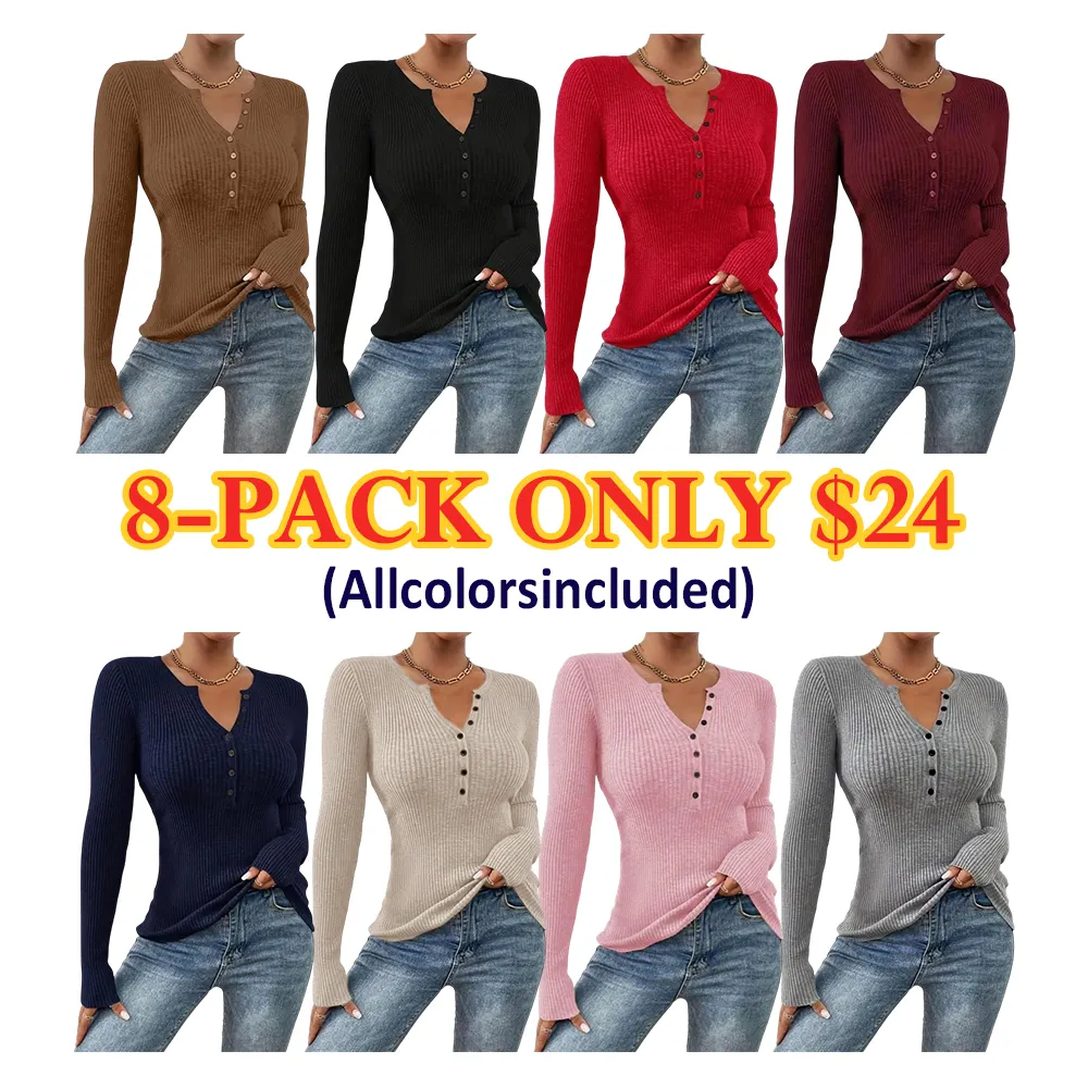 Women'S Plain Button Front Ribbed Sweater Tops